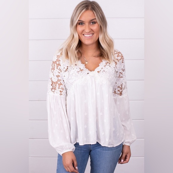 Free People Lina Lace Top- Crisp White - Picture 1 of 7